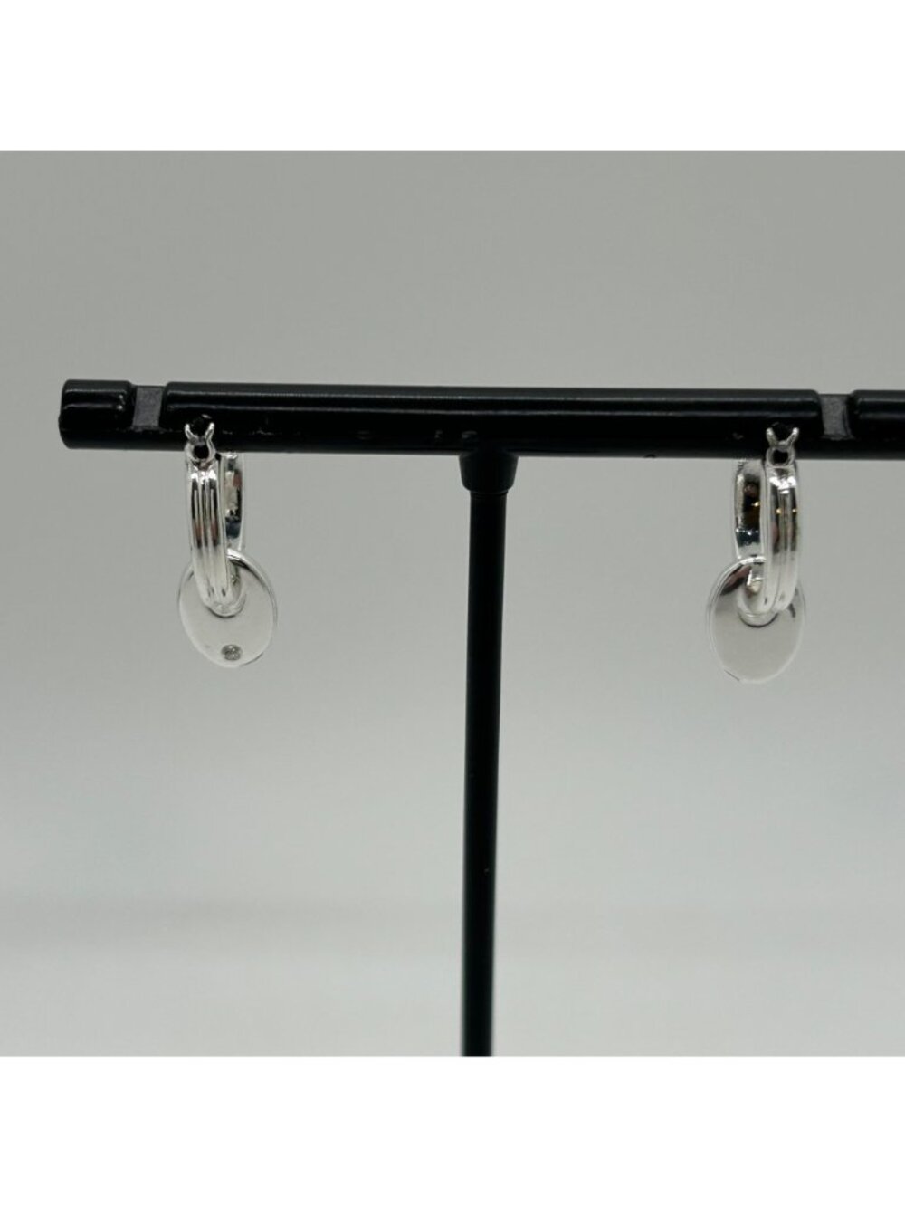 Chaps Silver Tone Hoop Small Dangle Charm Disc Coin Drop Pierced Modern - Picture 8 of 14